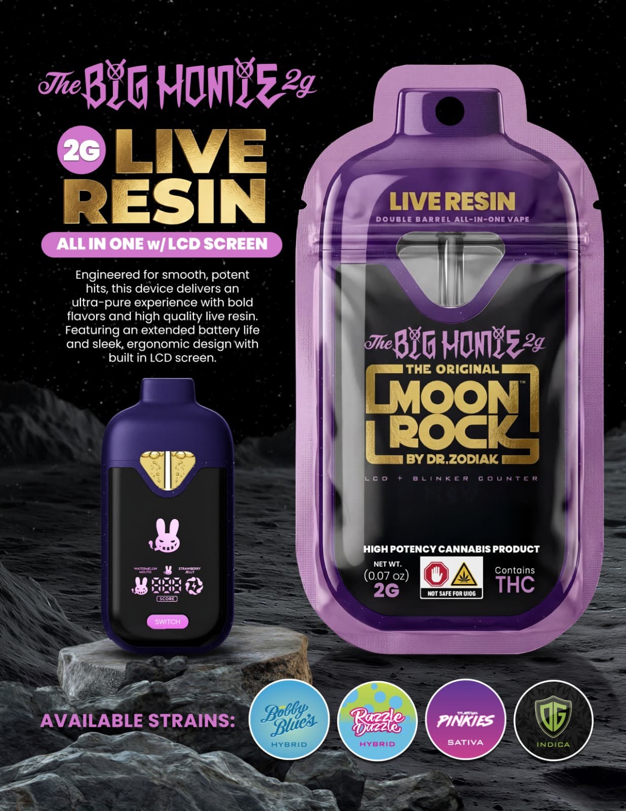 Dr. Zodiak's Moonrock OG x Lynwood Lemonade Live Resin Big Homie Disposable