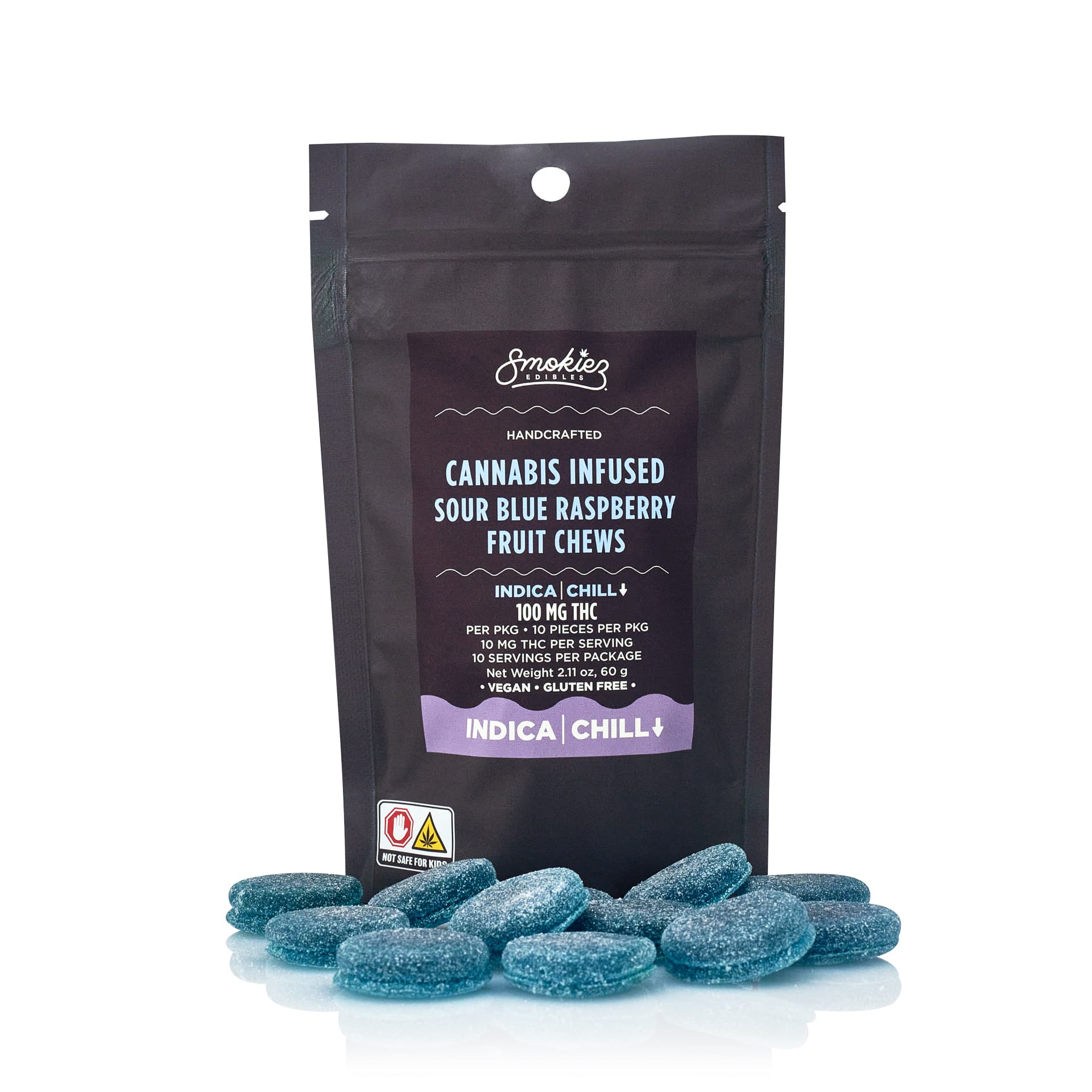 Smokiez Edibles Sour Blue Raspberry Indica Fruit Chews 10pk/100mg