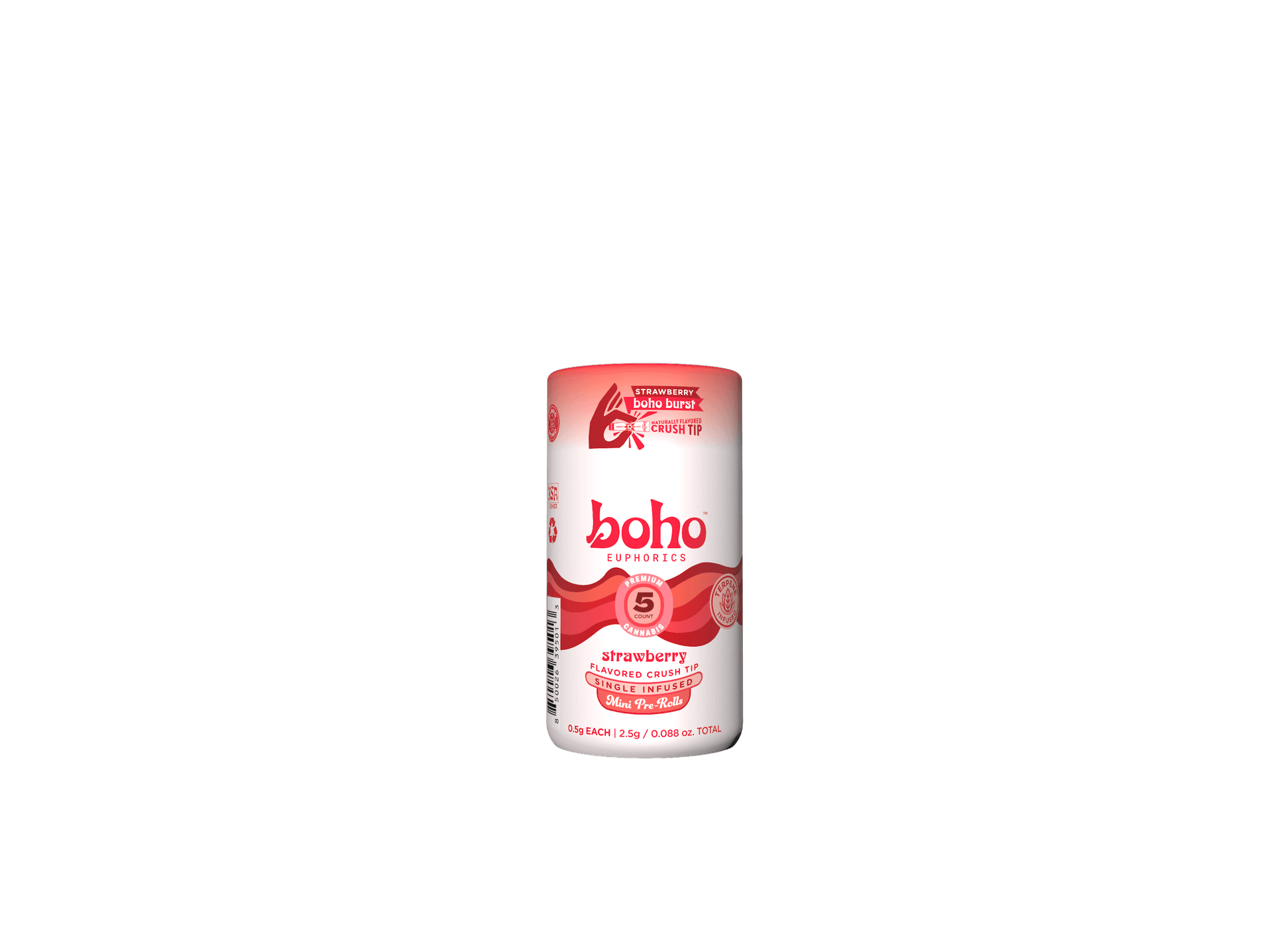 BOHO Euphorics Strawberry Single Infused Pre-Rolls 5pk/2.5g