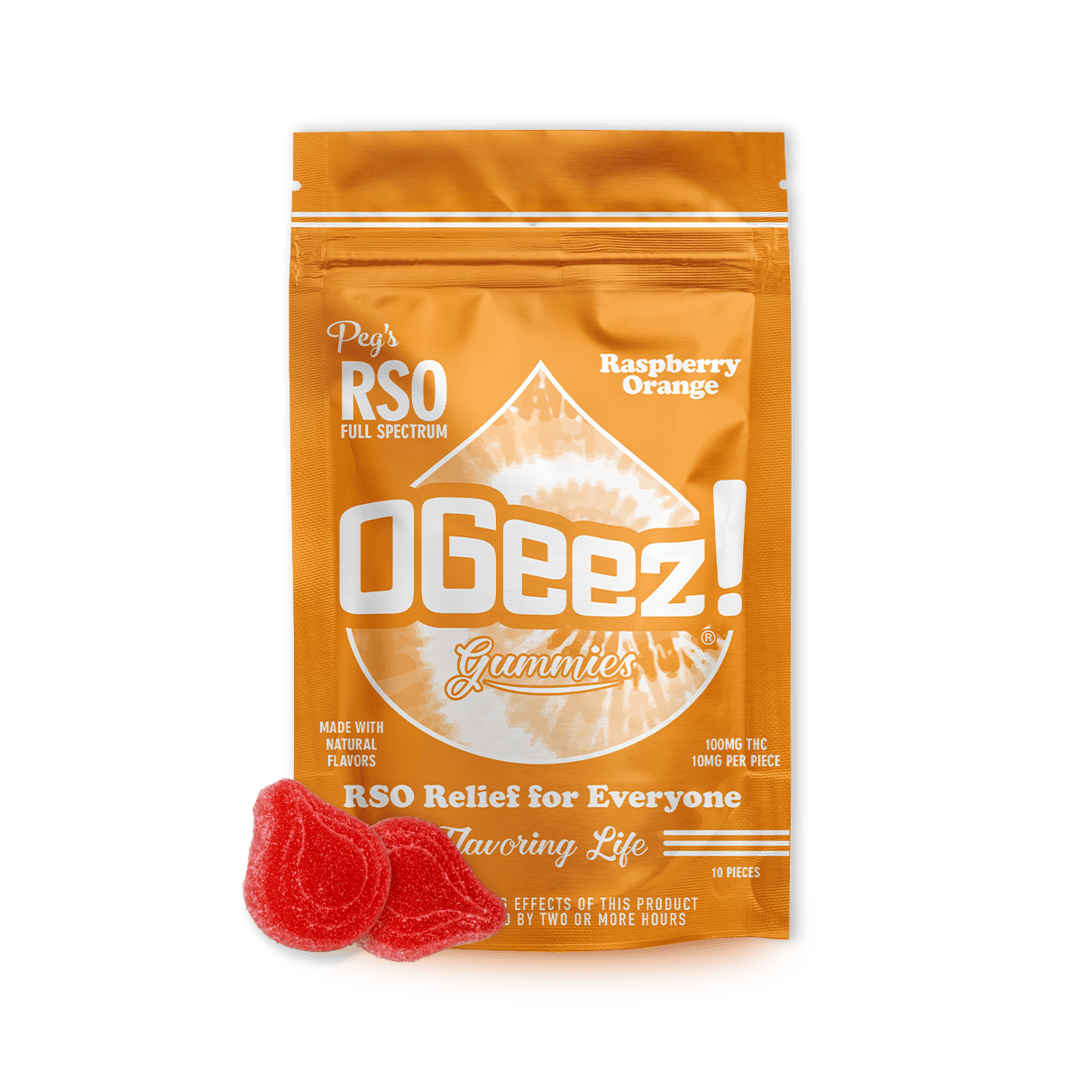 OGeez! Peg's Raspberry Orange RSO Gummies 10pk/100mg