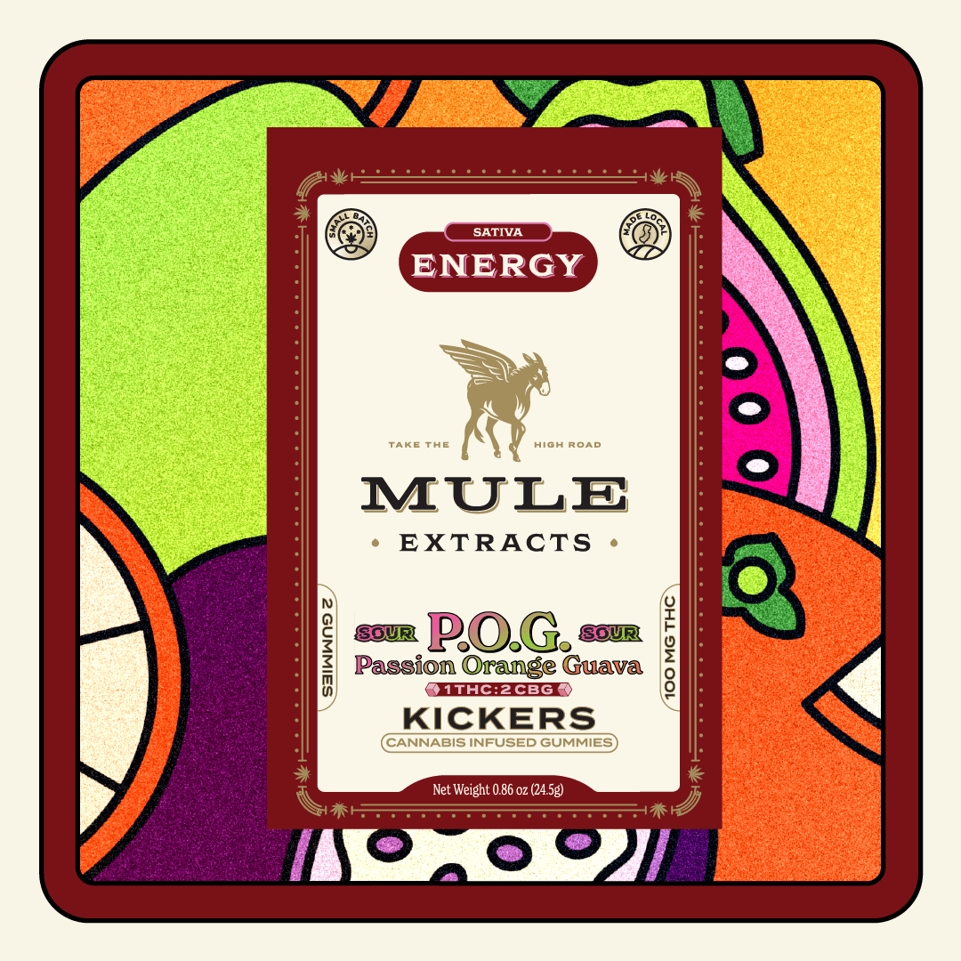 Mule Sour POG 1:2 THC:CBG Kicker Gummies 2pk/100mg