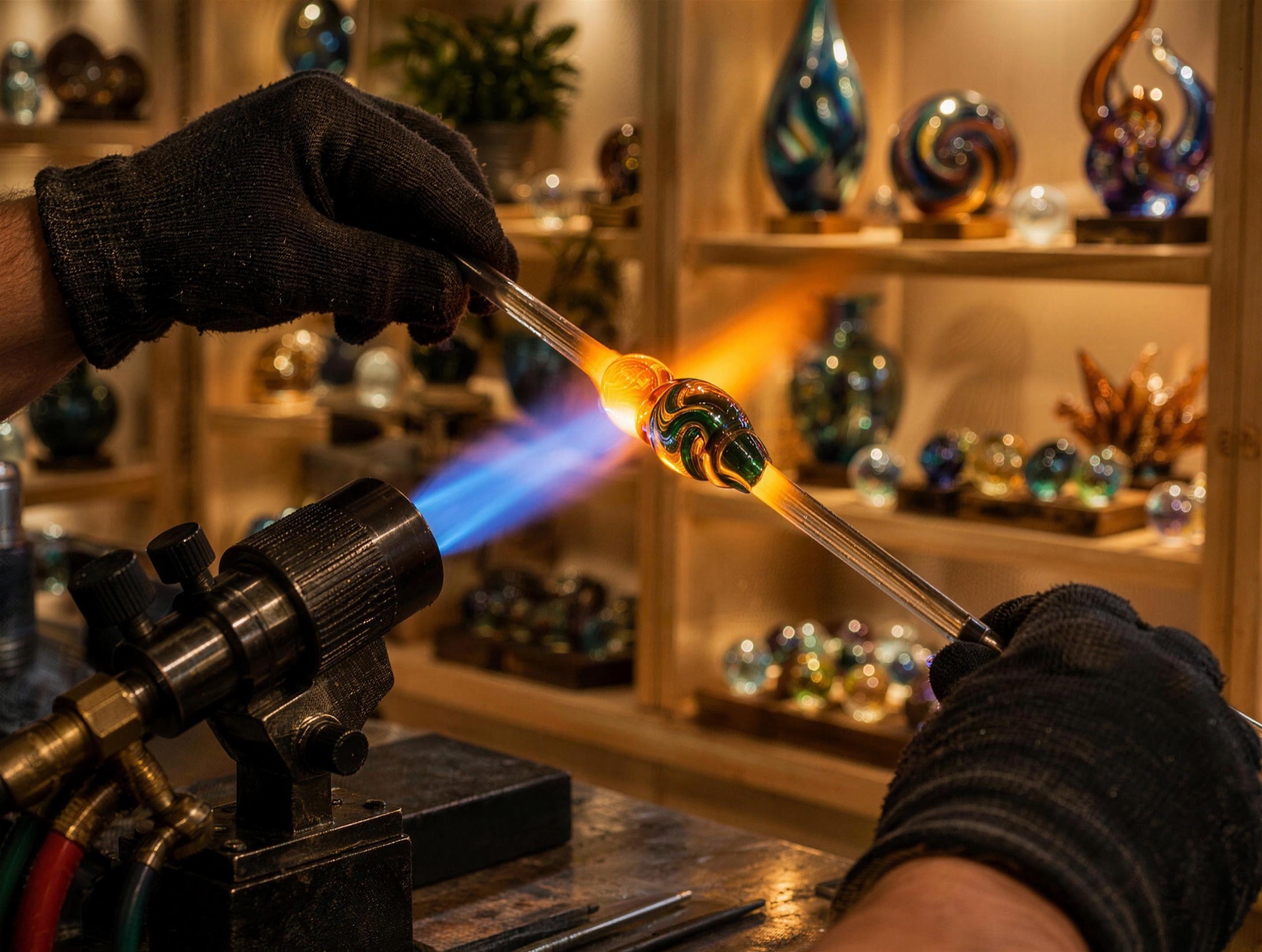 Cottonmouth glass studio where resident artists create live